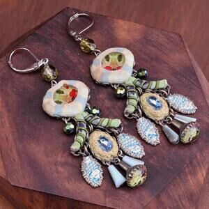 Ayala Bar Silver-Tone Art Glass and Fabric Dangle Earrings 3"